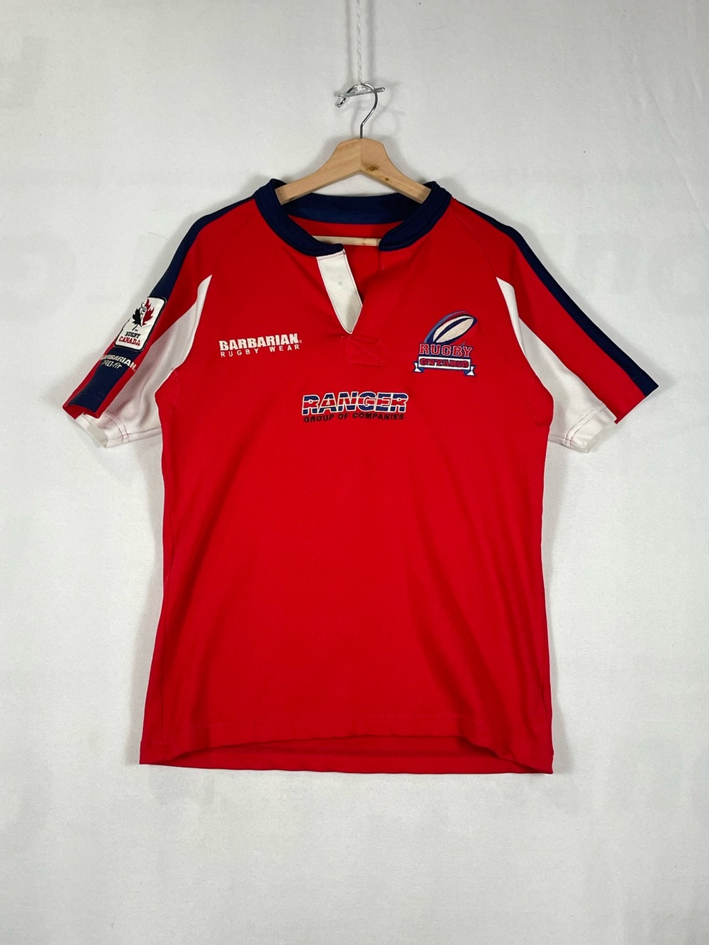 Barbarian Pro Fit Rugby Polo Official Canada Ontario Sz S/M MISSING BUTTON